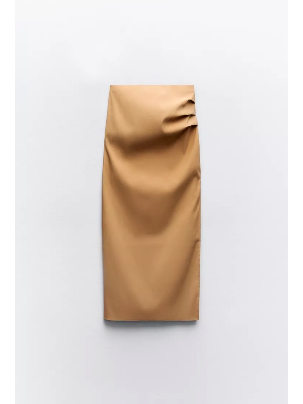Zara women’s small stretch pencil skirt with side slit camel/light brown